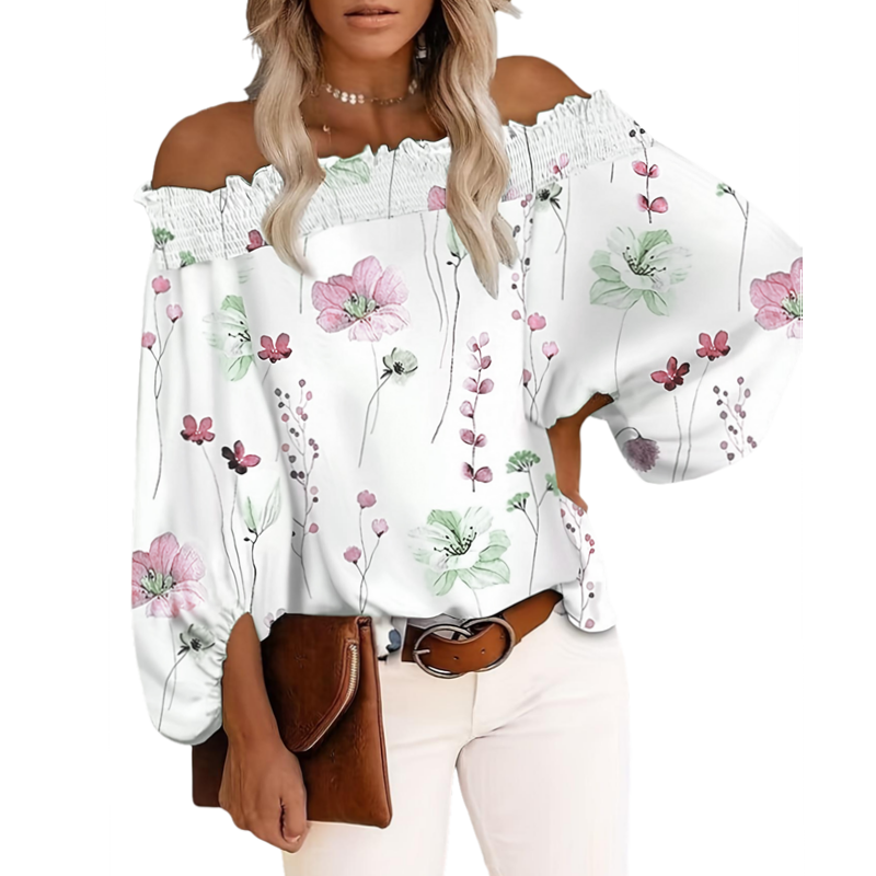 Off Shoulder Blouse - بلوزة نسائية جديدة بمقاسات كبيرة، تصميم