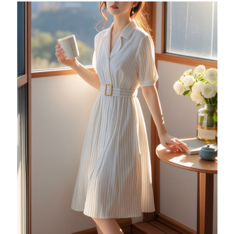 Summer Line Clothing Brand - فستان مخطط بخصر مرتفع للتنحيف، إصدار