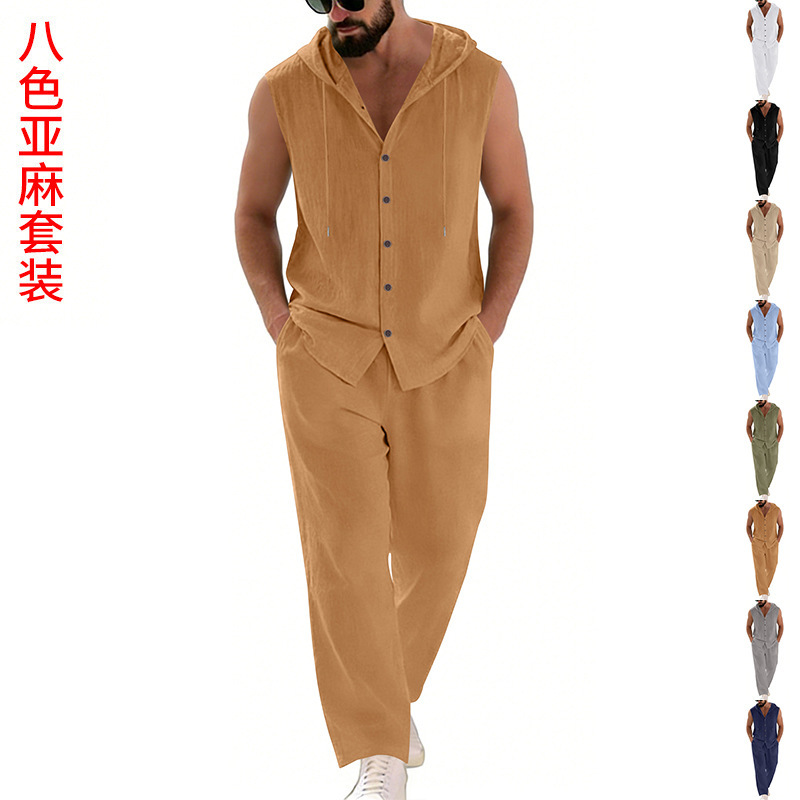 Summer Clothing - طقم بدلة كاجوال للرجال من الكتان