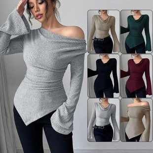 بلوزة نسائية بأكمام طويلة بلون - مراجعة Off Shoulder Blouse وسعره
