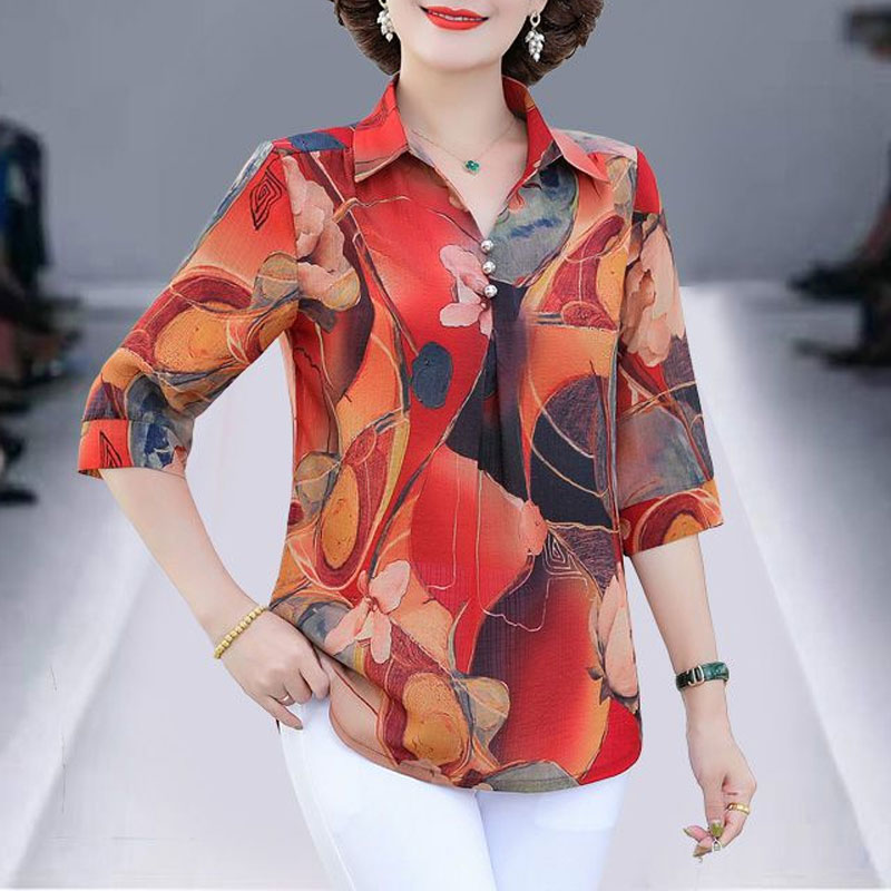 قميص نسائي كلاسيكي مطبوع عليه  - مراجعة Summer Clothing For 70 Year Old Woman وسعره