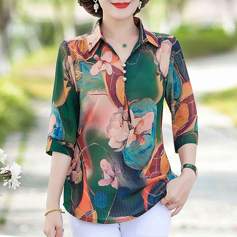 قميص نسائي كلاسيكي مطبوع عليه  - مراجعة Summer Clothing For 70 Year Old Woman وسعره