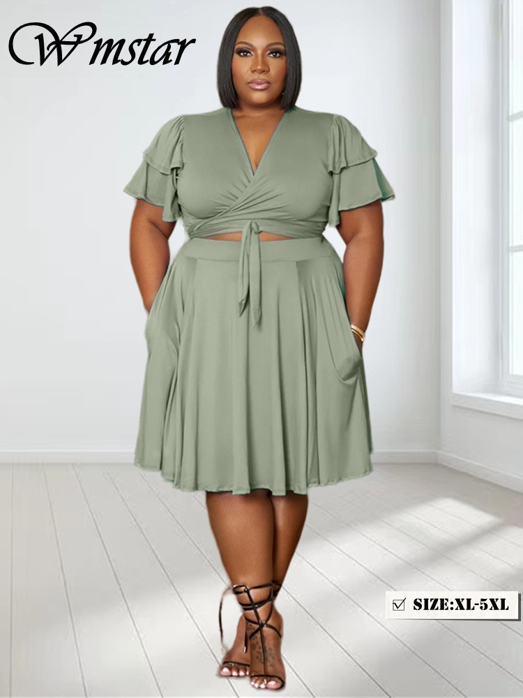 طقم تنورات وجيوب صغيرة برقبة V - مراجعة Summer Clothing Wholesale وسعره
